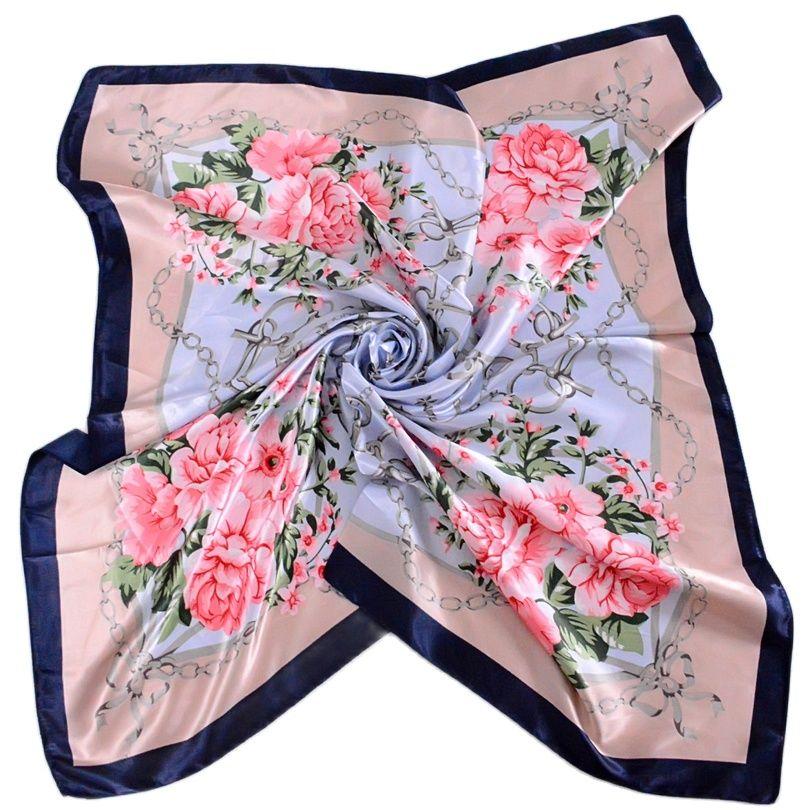 [BYSIFA] China Silk Scarf Shawl For Women  Winter Peony Chain Design Large Square Scarves Wraps Spring Autumn Head Scarves