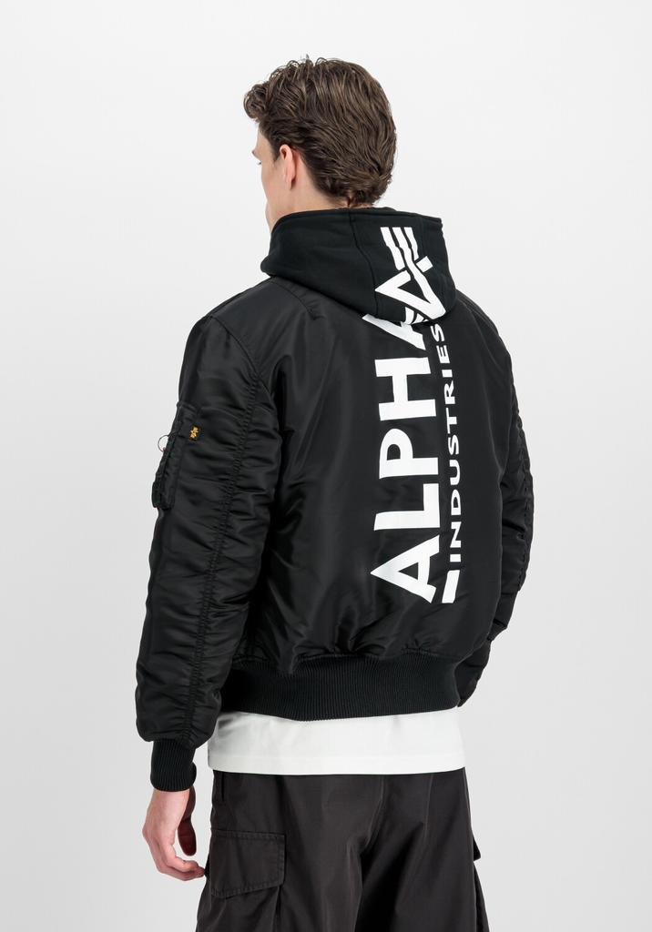 Winter Jacket Alpha Industries MA-1 ZH Back Print (128113) Zip Hood Back Print Bomber Jacket Black White