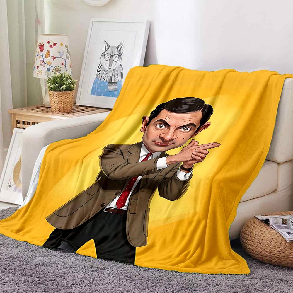 1Pc Mr Bean'S Classic Pose Flannel Blanket, Soft And Comfortable, Casual Warm, Camping Travel, Christmas, Halloween Xmas Gift N138
