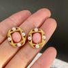 Fashion Classic Pink Color Crystal Enmale Earrings For Women Girls Exquisite Design Pendant Flower Ear Rings Jewelry Accessories