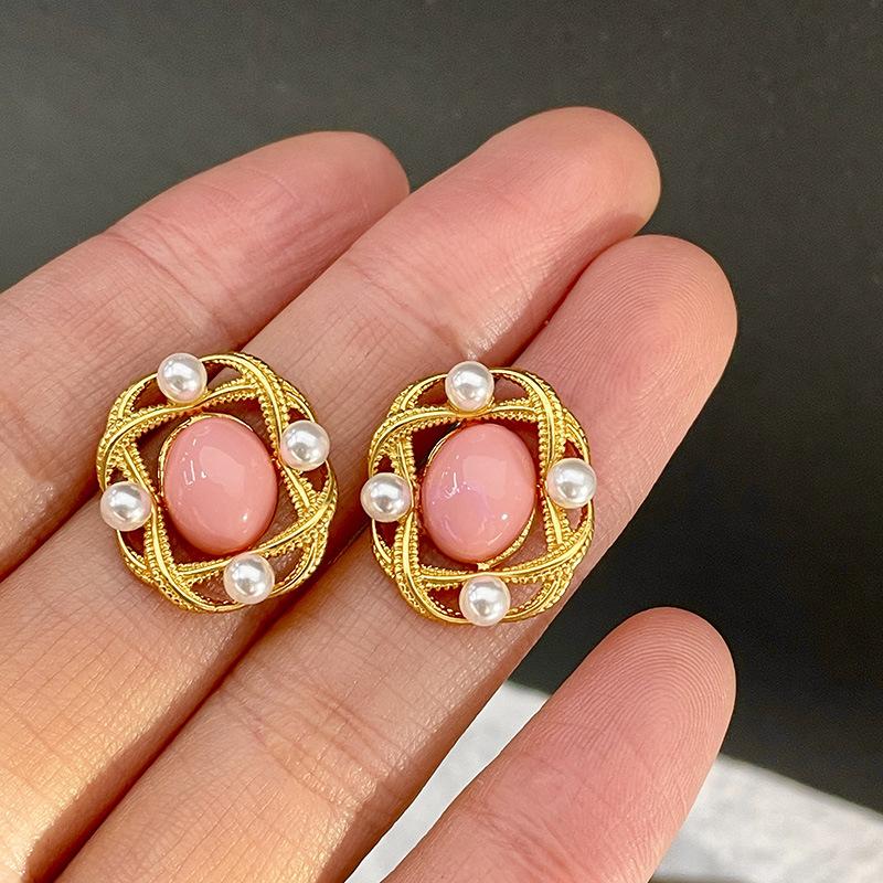 Fashion Classic Pink Color Crystal Enmale Earrings For Women Girls Exquisite Design Pendant Flower Ear Rings Jewelry Accessories