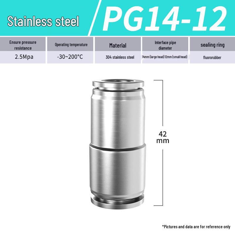Zhuo Ji 304 Stainless Steel Quick Connector: 8mm Pneumatic Hose Reducer for PU/PG Air Source