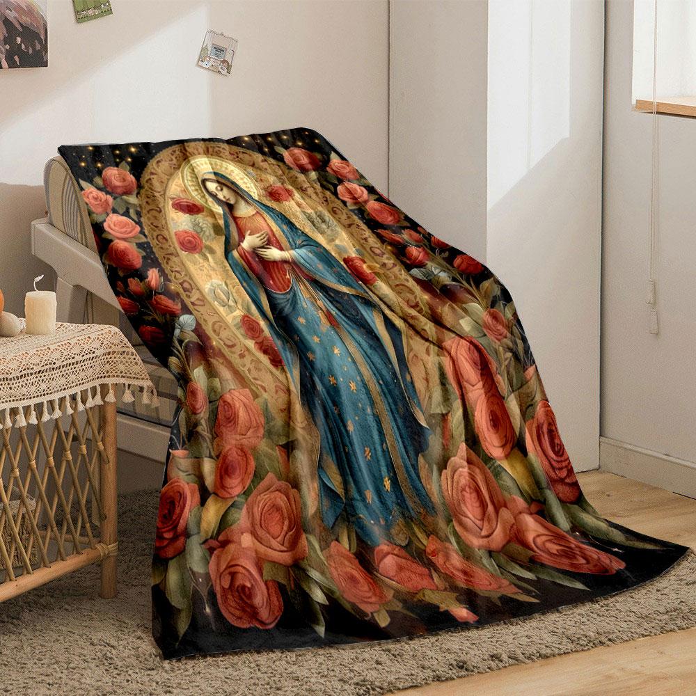 Unsere Liebe Frau von Guadalupe Rosen Decke Bedruckte Decke für Wohnzimmer Bett Sofa Mittagspause Weiche Gemütliche Decke für Freundesfest Geschenk