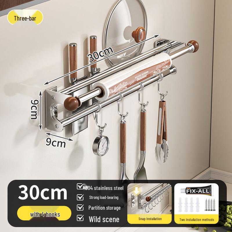 Wall-Mounted Multi-Functional Kitchen Rack: Knife Holder, Pot, Spatula & Spoon Storage, Punch-Free Installation