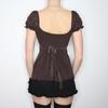 Retro Style Short-sleeved T-shirt Women's Summer New V-neck Waist Chest Strap Bubble Sleeve Top