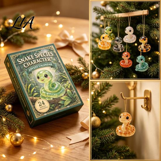 Calendrier de l'Avent Compte à Rebours pour Noël Dessin Animé Serpent, 24 Jours Acrylique 2D Plat Boîte Festive Figurines, Objets de Collection pour Décorations de Maison et de Voiture