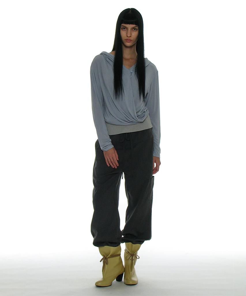 PARTIMENTO WOMEN Drawstring Rounding Slacks_Gray