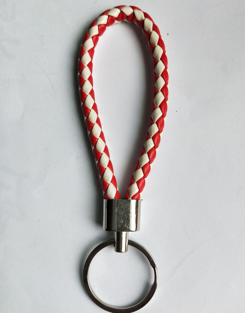 Woven Leather Cord Metal Keychain Pendant