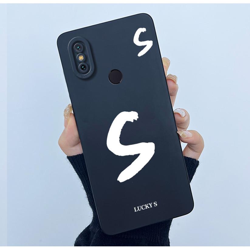 Lucky Initial Letter Phone Case For Xiaomi Mi A2 (Mi 6X) Casing Full Protect Camera Lens Shockproof TPU Soft Matte Cover Bumper