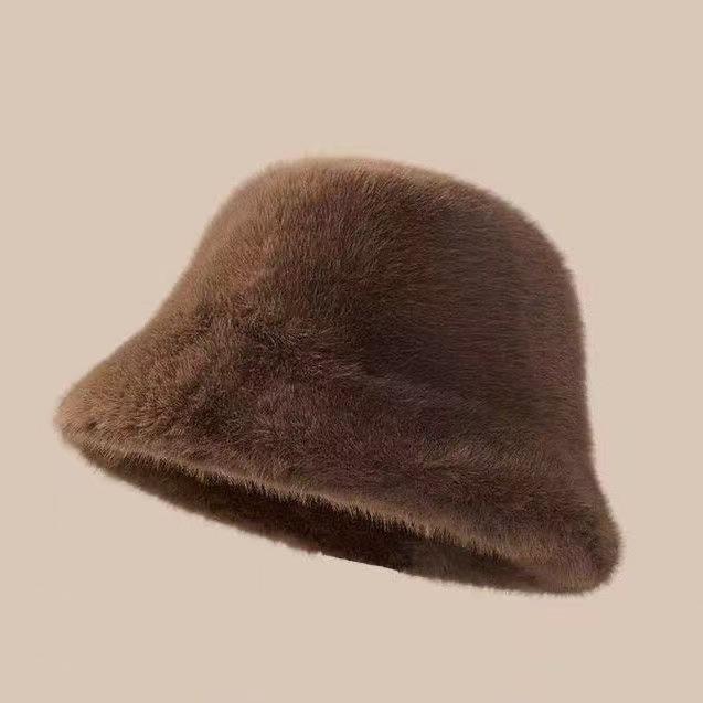 

Шапка з імітацією хутра норки для жінок на осінь і зиму, потовщена і тепла шапка-рибалка, шапочка тазик, м який і пухнастий захист для вух і тепла шапка ONE SIZE кавовий