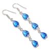 Natural Swiss Blue Topaz Gemstone 925 Sterling Silver Jewelry Earring 2.44" AEE-11295