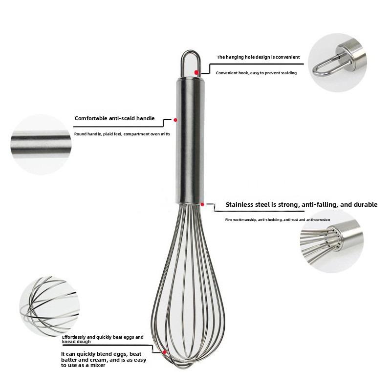 8inch Stainless Steel Egg Stirring Balloon Whisk Manual Egg Beater Mixer Kitchen Baking Utensil Cream Butter Whisk