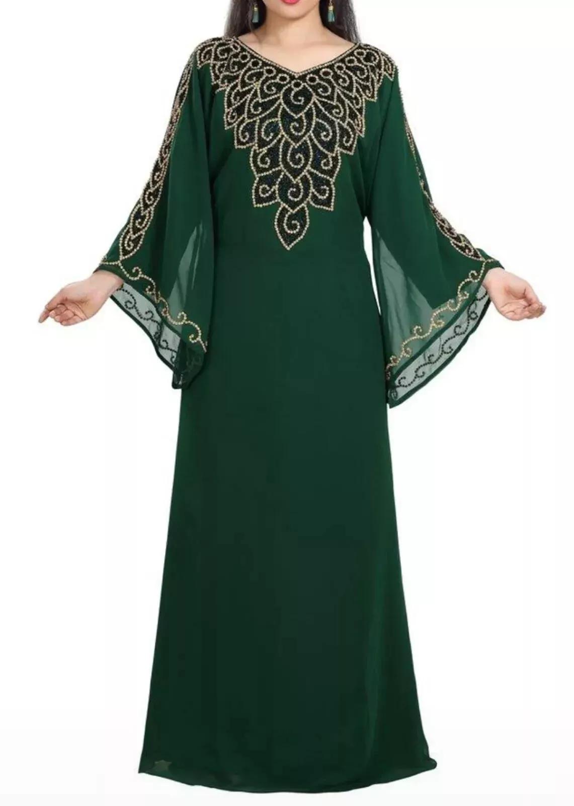 

Зеленый новый марокканский кафтан Фараша Дубай Стильное платье Жоржет Абая Платье FREE SIZE зелёный