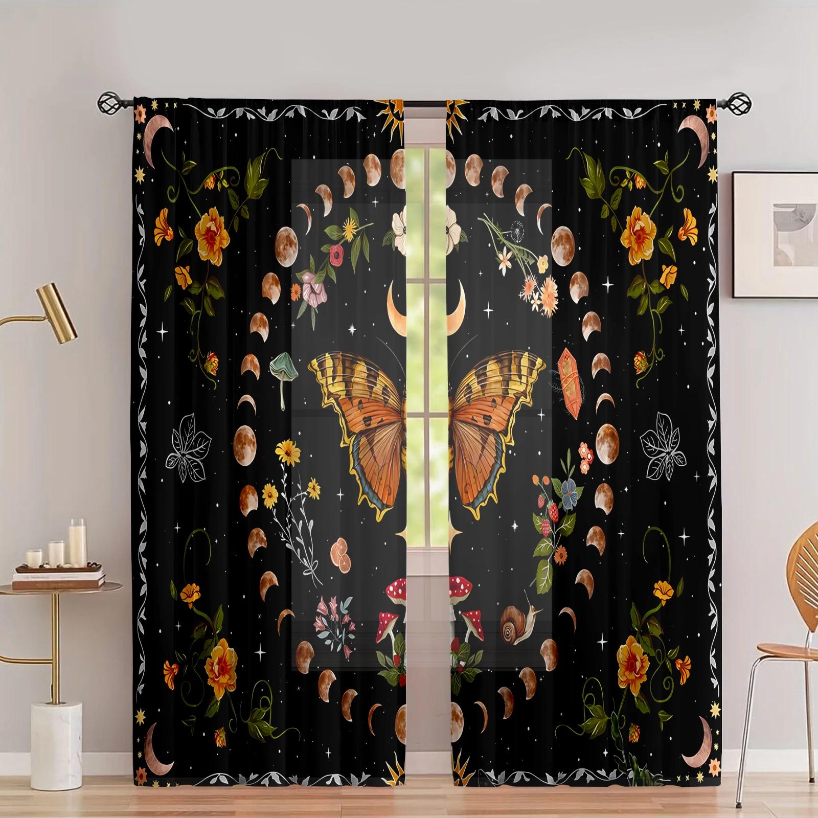 

2 pieces of black butterfly pattern printed curtains bedroom and living room home decoration room decoration 100*130 Rod Pocket 1pcs