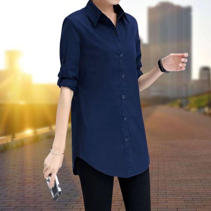 Women S Long Sleeve White Casual Loose Mid Length Shirt