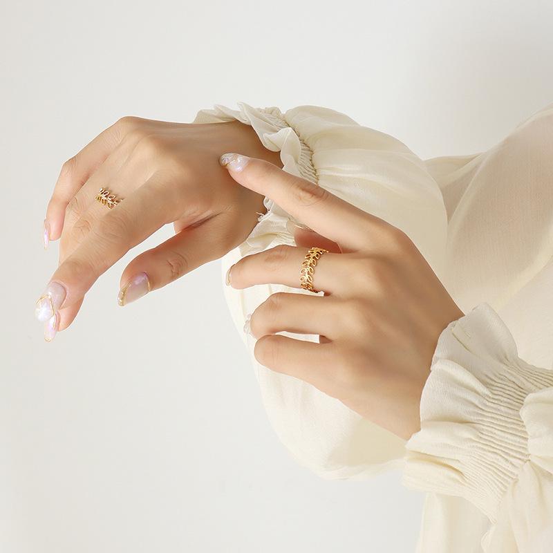Elegant French-Inspired Geometric Open Ring - Titanium Steel, Gold-Plated
