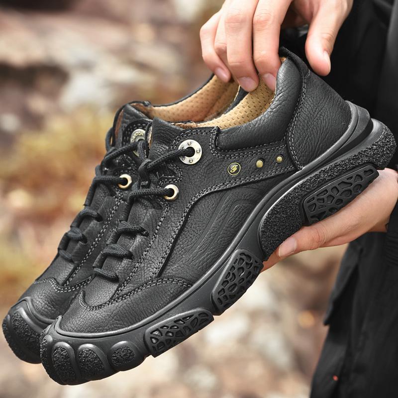 Men shoes genuine Leather Hiking Shoes men Trekking Sneakers Flats Comfortable Outdoor Walking Mountain Sports Shoes men