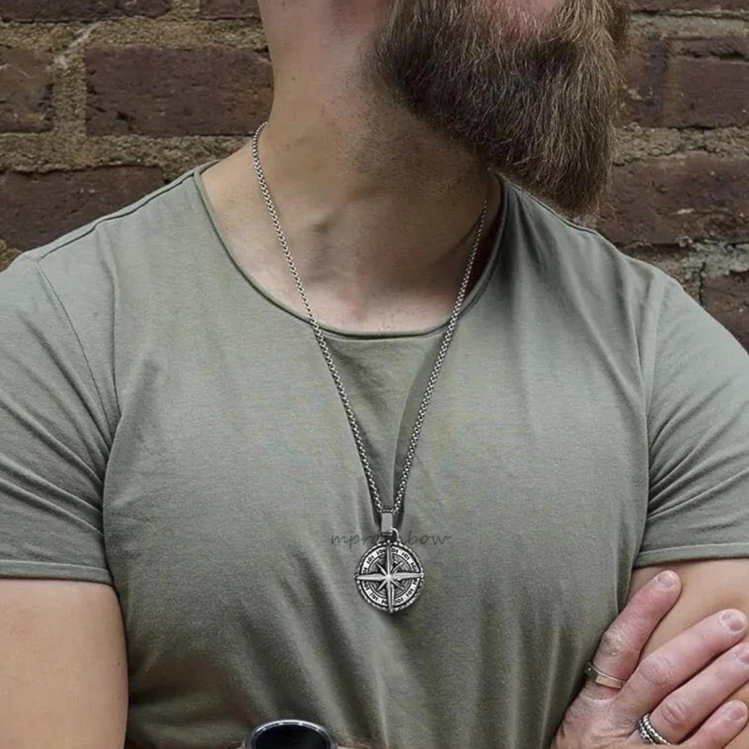 

Мода оборка серебряная цепочка кулон для мужчин круглый кулон крест компас ожерелье