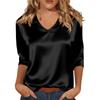 Women's V-neck Three-quarter Sleeve Satin Shirt Top, Lightweight For Spring And Summer