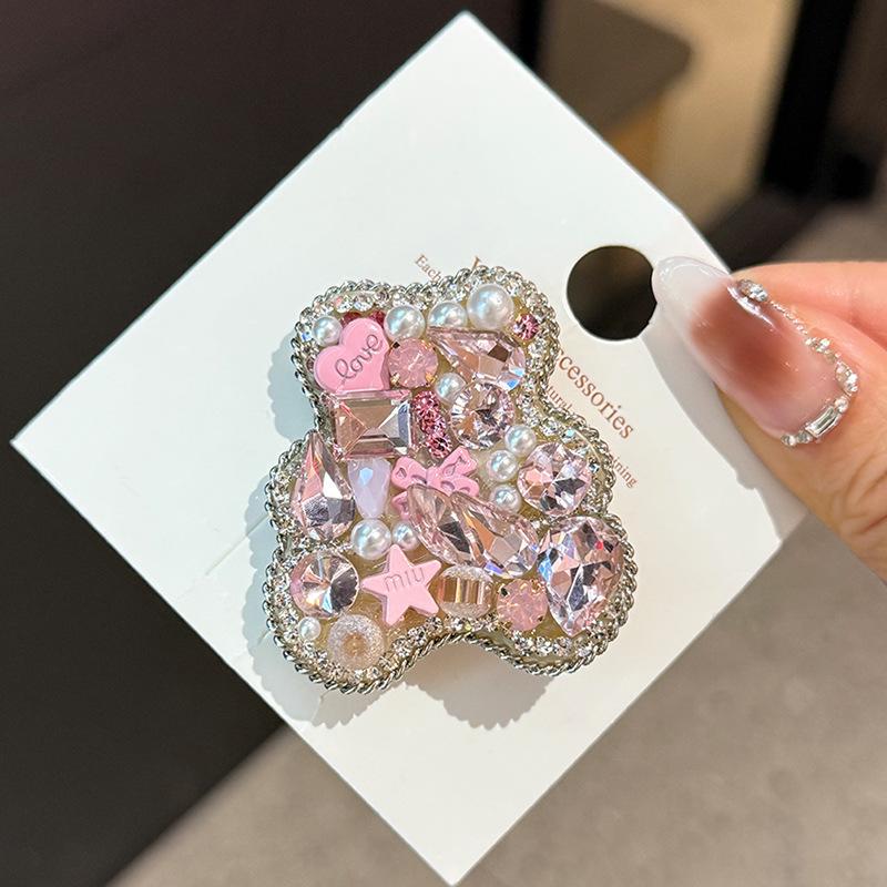 Luxury Rhinestone Pink Bear Hair Clip - New Bangs Accessory