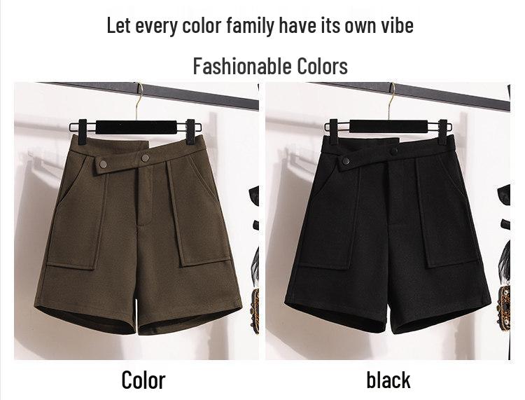 Women's Woolen Bootcut Shorts – Autumn/Winter 2025 Collection, European Style, Wide Leg, Plus Size, Hot Selling
