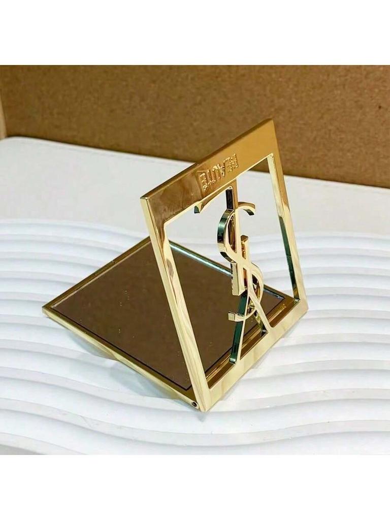 YSL auksinis kvadratinis veidrodėlis, aukštos kokybės, didelis logotipas, patogus nešiotis, puikiai tinka pasitaisyti makiažą ir kasdieniam naudojimui.