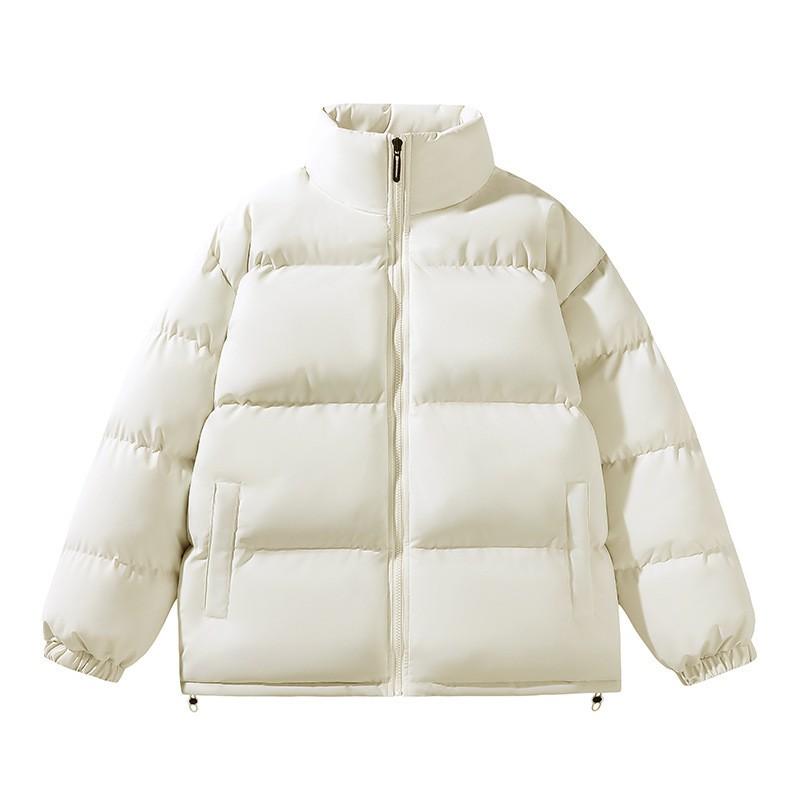 Unisex Stand Collar Puffer Jacket Warm Cotton Coat Men Women Urban Streetwear Minimalist Solid Color