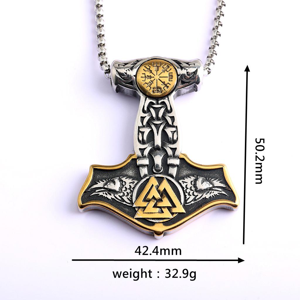 Stainless Steel Viking Pendant Necklace with Double Wolf Heads - Nordic Mythology Inspired, Retro Style