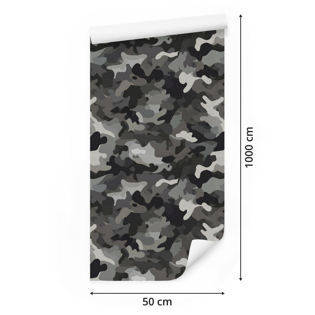 Military Camouflage Wallpaper Graphite, Gray and Light Gray 50x1000