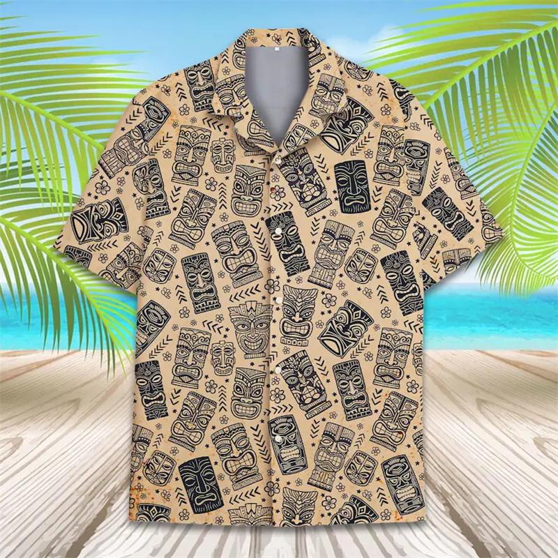 Vintage Tiki 3D Printed Hawaiian Shirt For Men Clothing Summer Trendy Graphic Blouses Casual Y2k Beach Shirts vacation shirt