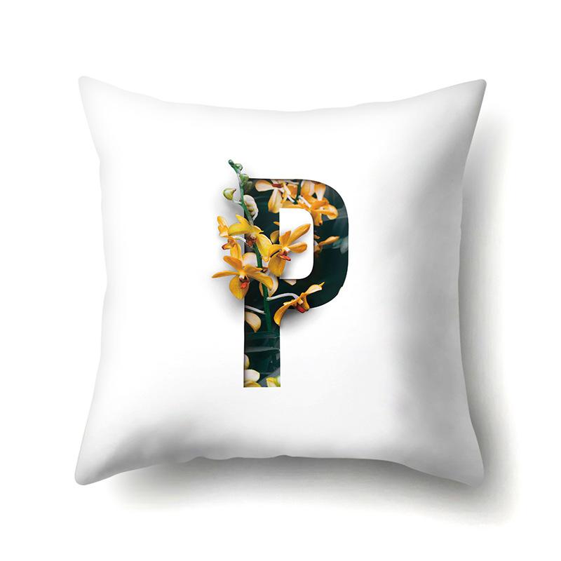 Polyester Pillowcase Flower Decoration Home 26 English Letter Printing Pillowcase Car Cushion Cover