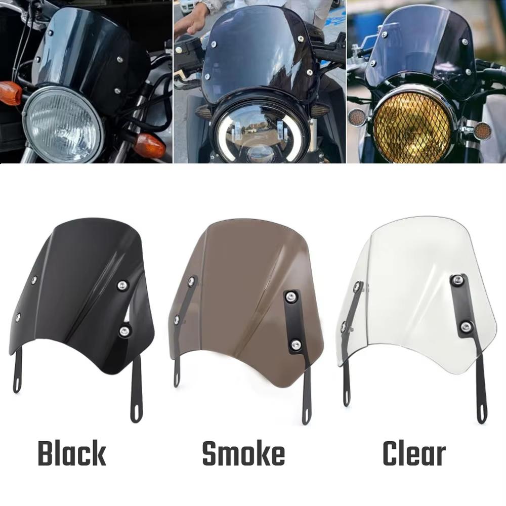 Motorcycle Smoke Universal 5-7" Headlight Fairing Windshield Compact Sport Wind Deflector Visor For Harley GS750E SUZUKI SV400