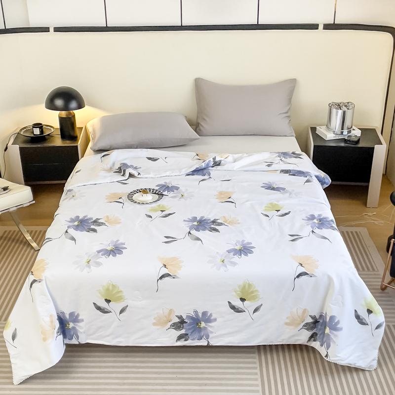 Botanical Leaves Summer Quilt Modern Simple 100% Cotton Air Conditioning Quilted Quilt Home Sofa Travel Camping Thin Blanket