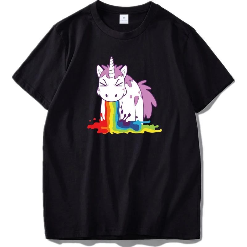 Einhorn T-Shirt Regenbogen Lustig Parodie Hochwertige Baumwolle Weiß Schwarz Tops Cartoon T-Shirt Geschenk EU Größe