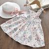 Baby Mädchen Baumwoll-Sonnenkleid mit Schmetterlingsdruck und Hut Frühling Sommer Kleinkind Ärmelloses Kleid