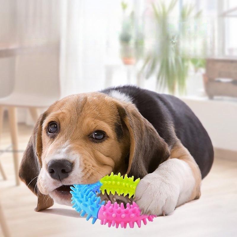 Puppy Dental Teeth Healthy Chew Biting Toy Multicolor Non-toxic Circle Rubber Pet Dog Ring Play Small Dog Bite Resistant 5pcs