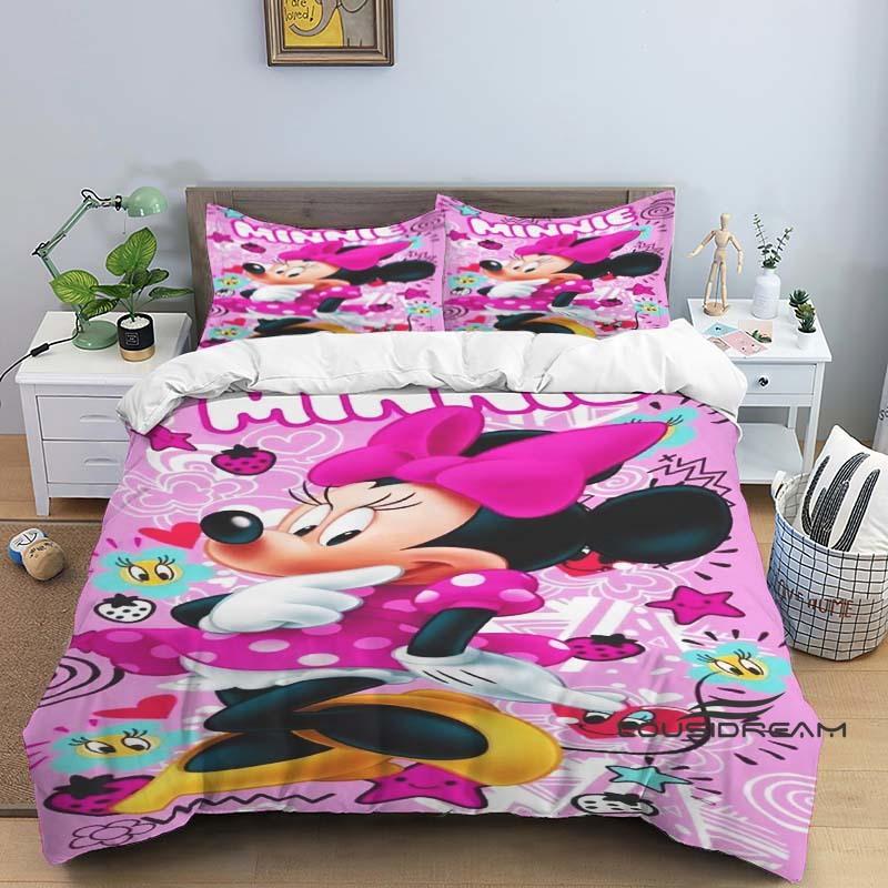 Minnie Mouse 3-piece cartoon bedding set, exquisite bedding set for adults and children, double and single beds, large size,