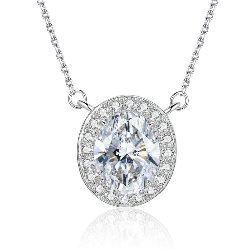 Sterling Oval Moissanite Pendant Necklace 8x10mm 3ct Simulated Choker Chain Women Pendant Necklace