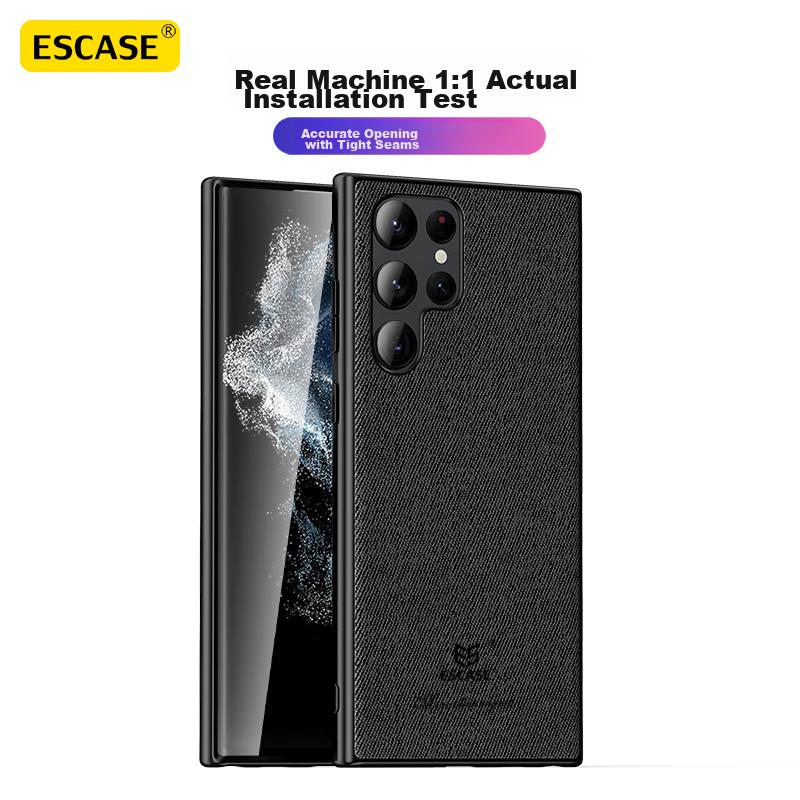 Samsung S22 Ultra Phone Case, Galaxy 5G Protective Cover, Full Edge Protection, Shockproof, Unisex, Creative Design, Leather Back, ES-19 Deep Black