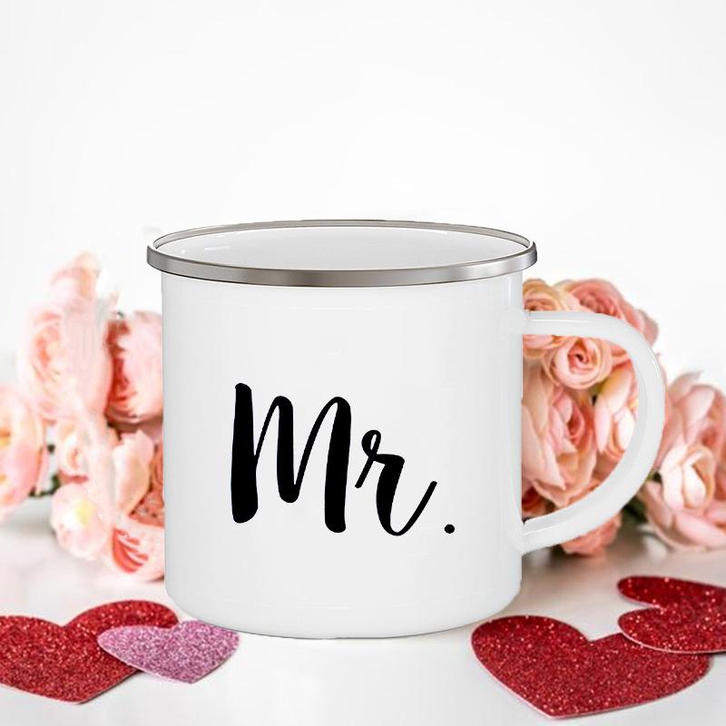 Frau/Herr Richtig Druck Paar Tassen Kreative Kaffeetasse Getränk Dessert Frühstück Milchbecher Emailletassen Henkel Trinkgeschirr Valentinstagsgeschenk