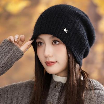 Bonnet d'hiver chaud pour femme, protège-oreilles, tricoté, pull mignon en laine