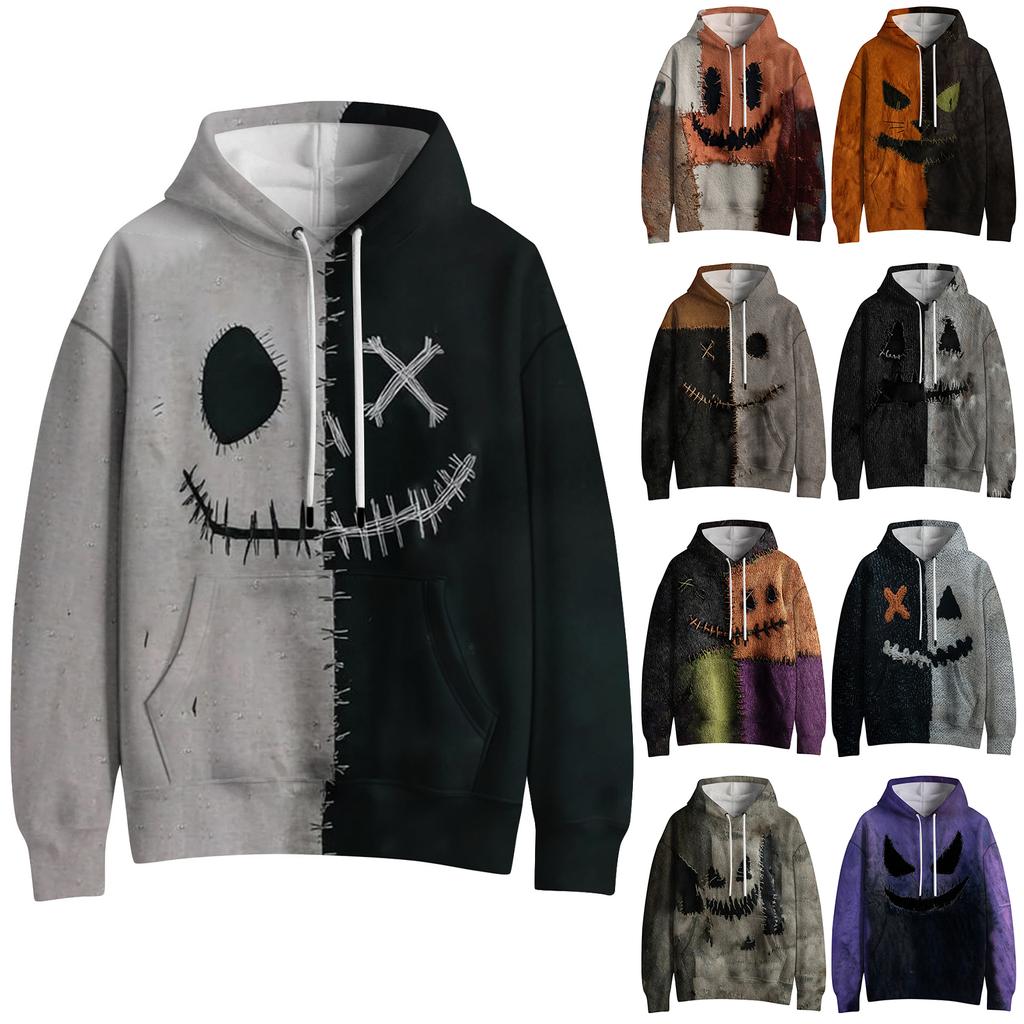 Women's Fashion Long Sleeve Pullover Halloween Print Hooded Pocket Sweatshirt