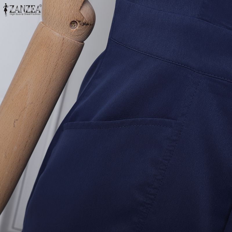 ZANZEA Damska Elegancka Kwadratowy Dekolt Bez Rękawów Casualowa Sukienka Na Ramiączkach