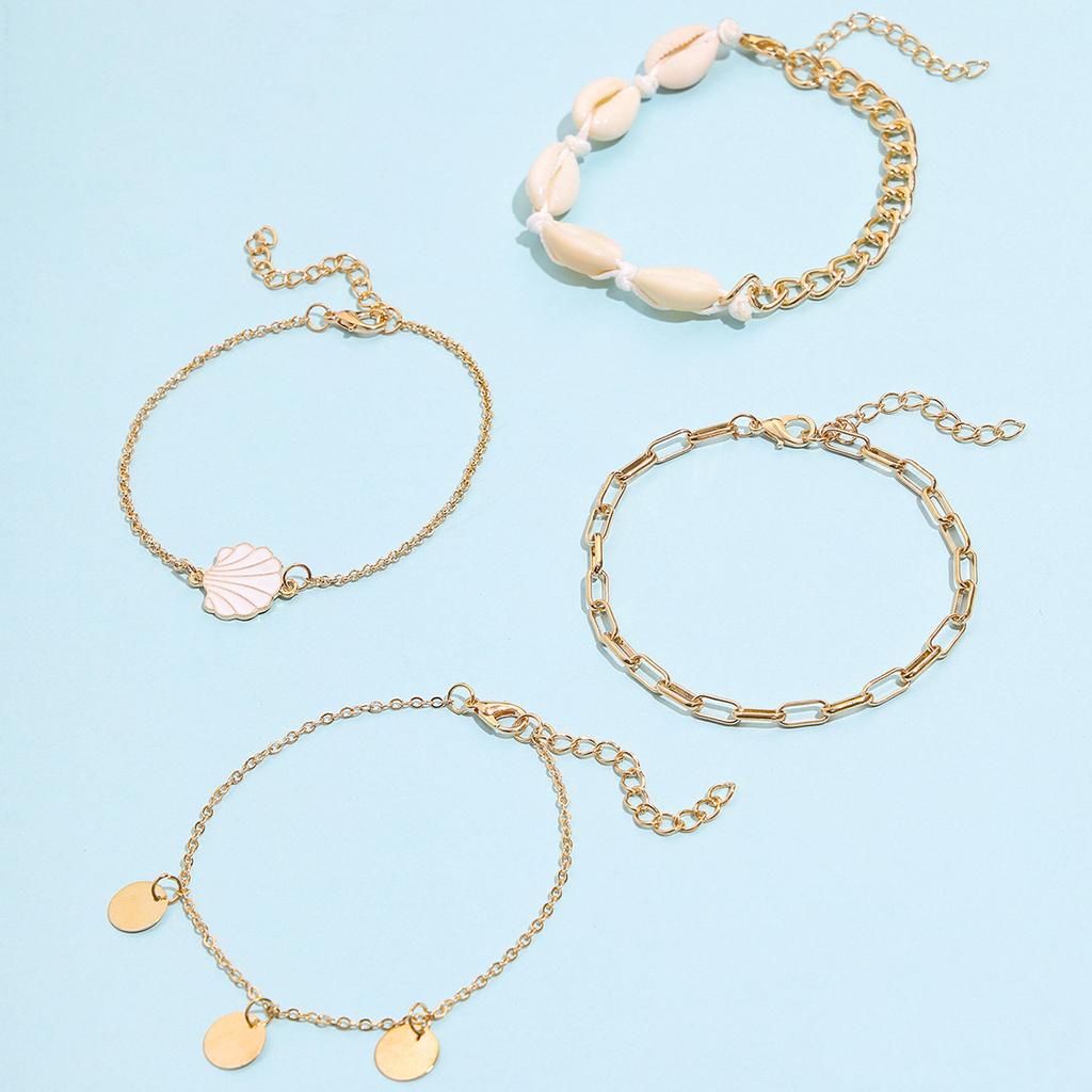 4PC Summer Fashion JHand-knitted Ladies Beach Crushed Stone Chain Boho Shell Charm Ankle For Women Bracelet On The Leg Jewelry
