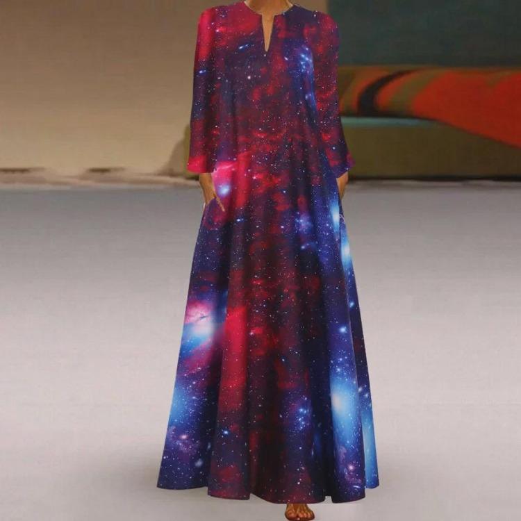 Starry Sky New 3D Print Long Sleeve Maxi Fashion Dress