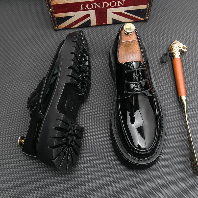 Leather Shoes Brock British Style Suit Thick Sole Heightening Black Casual Business Dress Wedding Groom Shoes