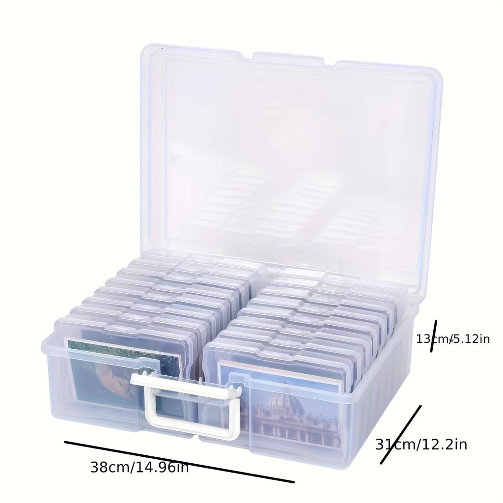 16-Compartment Plastic Photo Storage Box with Handle - Transparent Photo Organizer Case for Photos, Cards, Stickers, Seeds,