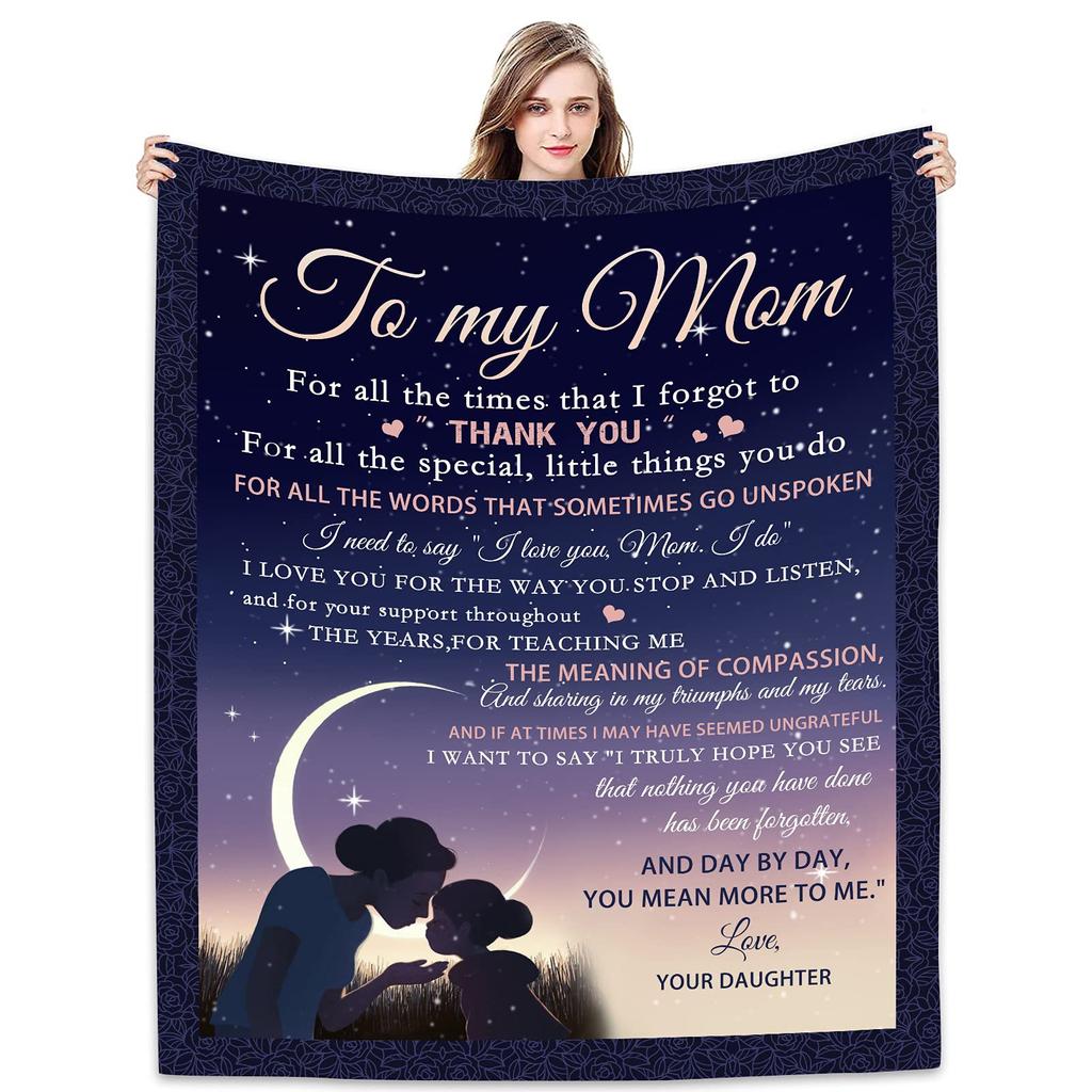 Birthday Gift From Daughter and Son To Mom Portable Soft Flannel Blanket for Sofa Bedroom Living Room