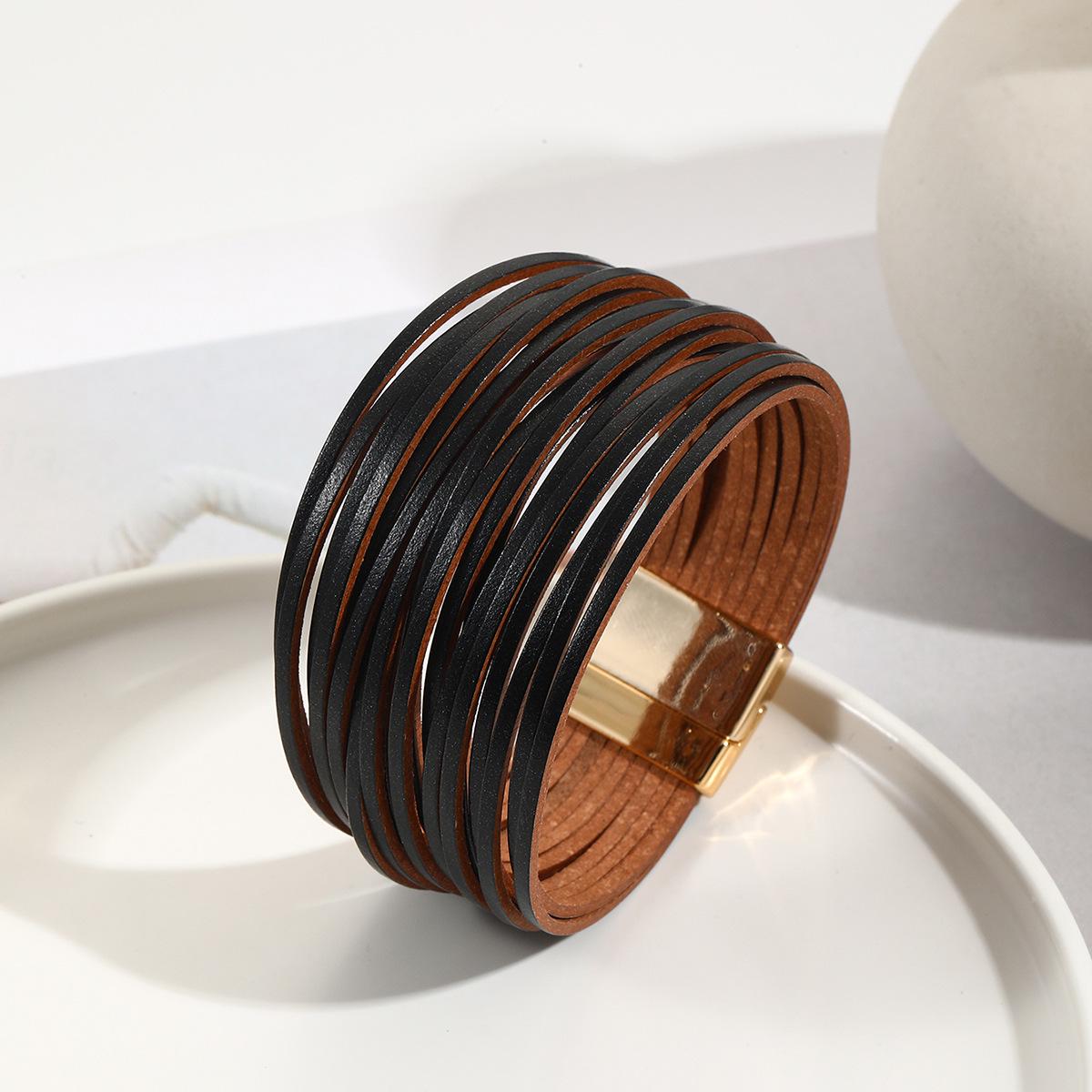 

Градиентный многоцветный кожаный шнурок-браслет с магнитной застежкой - Унисекс дизайн