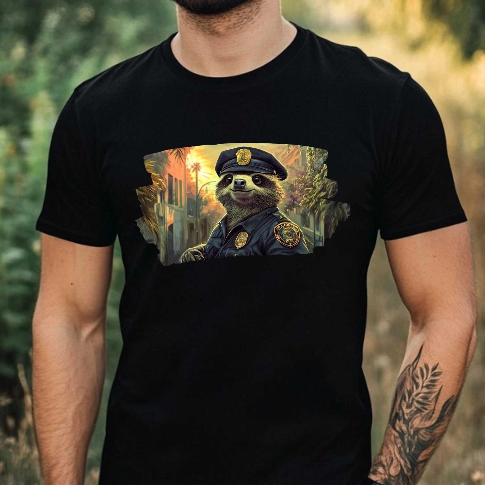 T-Shirt Herren Faultier als Polizist Motiv Baumwolle Größe XS bis 5XL L